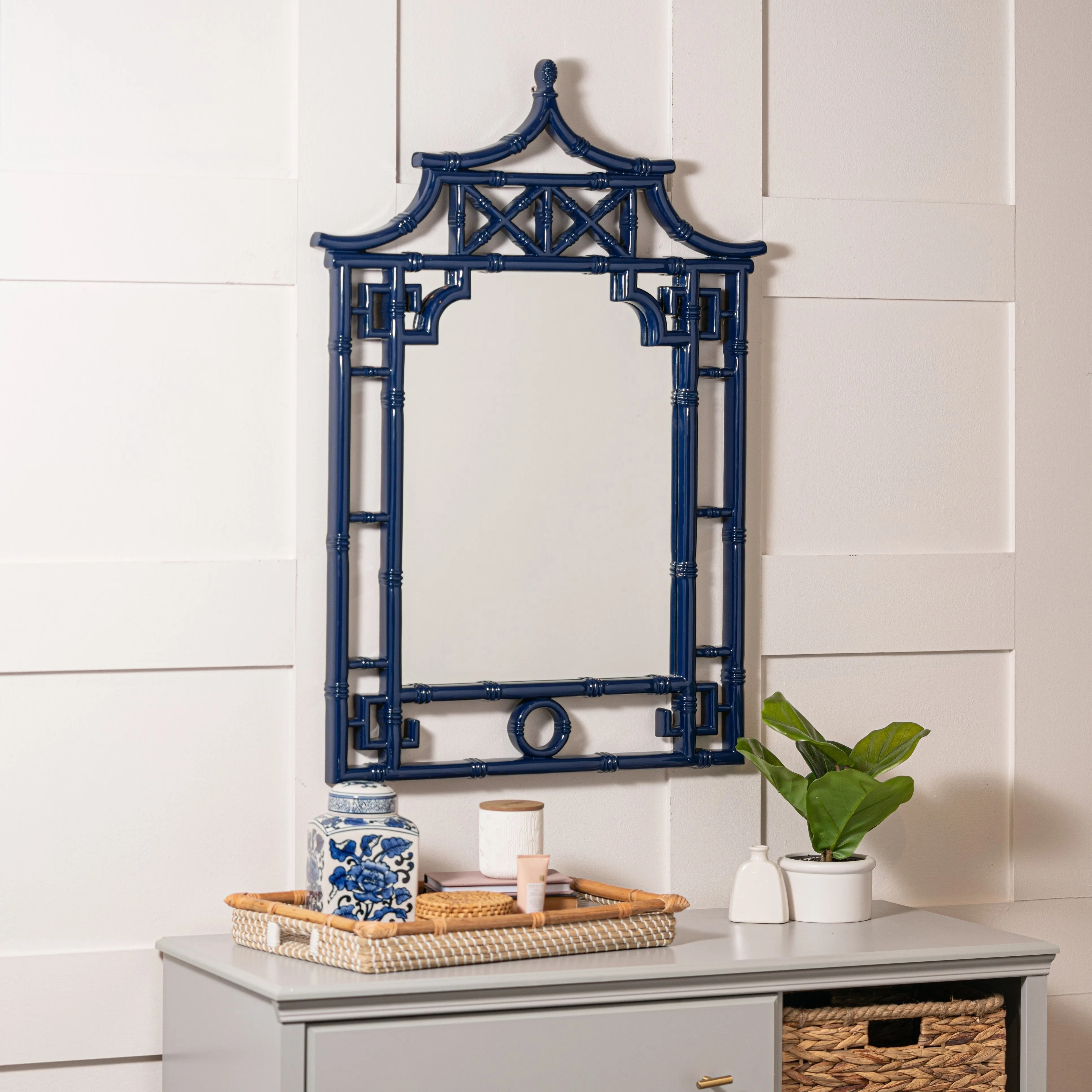 Chinoiserie Chic Cobalt Blue 42" Pagoda Mirror