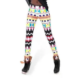 Colored Zig Zag Print Stretchy Leggings For Women - M
