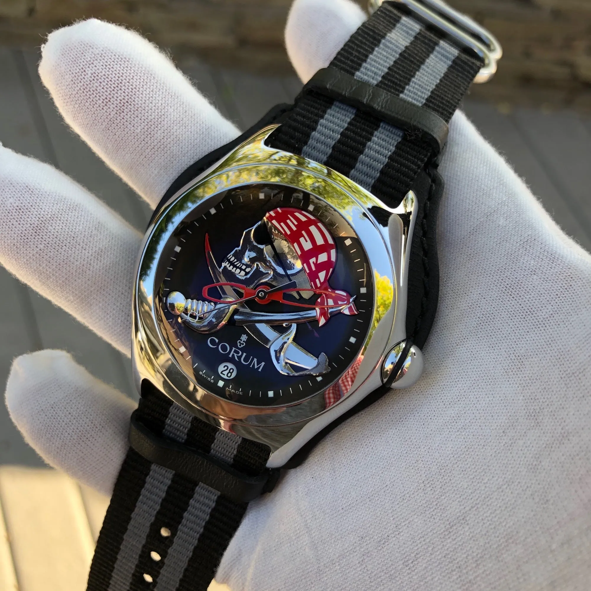Corum Bubble Pirate 02320.572001 Automatic 45mm Stainless Steel Leather Wristwatch Box & Papers