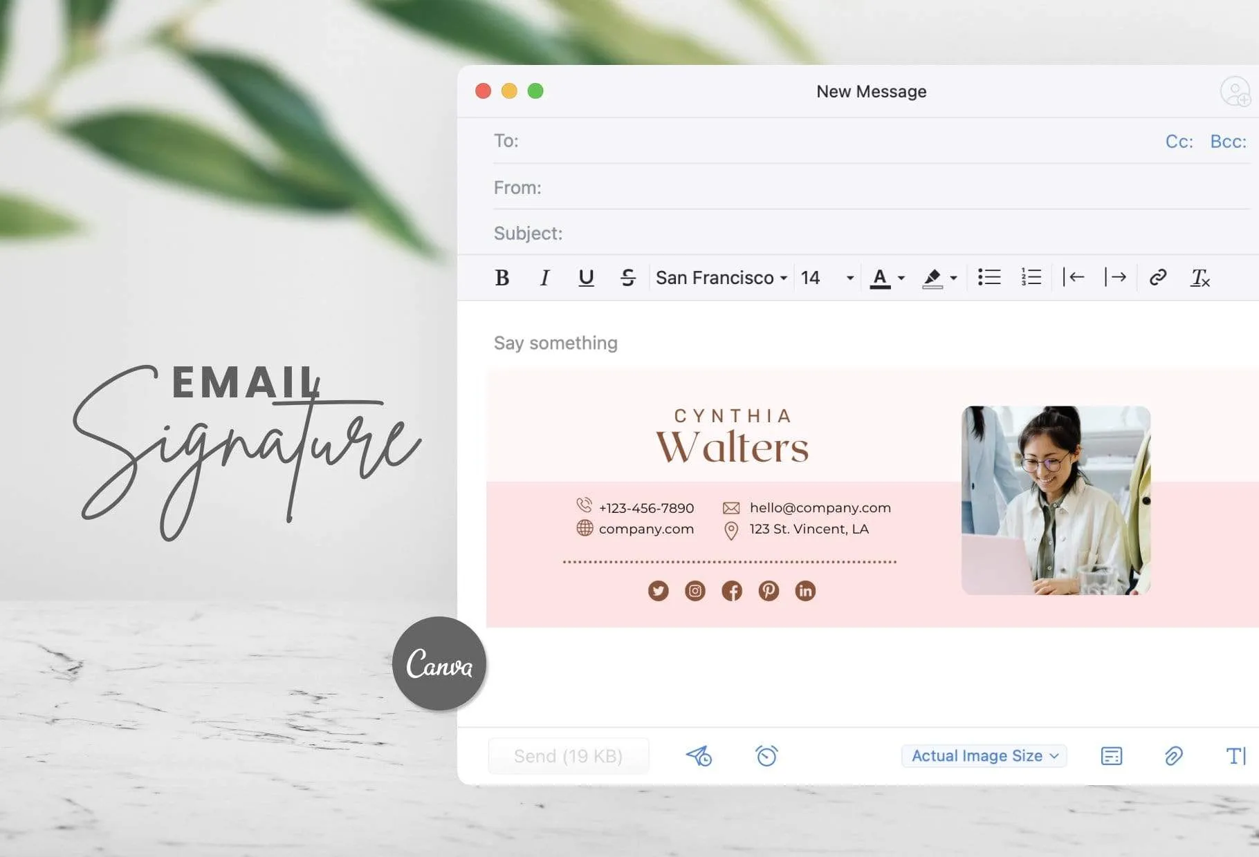 Cynthia Email Signature Template Editable Canva Template Rose Gold