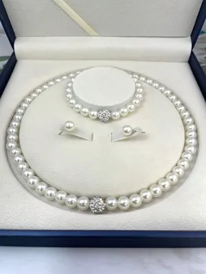 Elegant 4-Piece Pearl Jewelry Set: Necklace, Earrings, and Bracelet