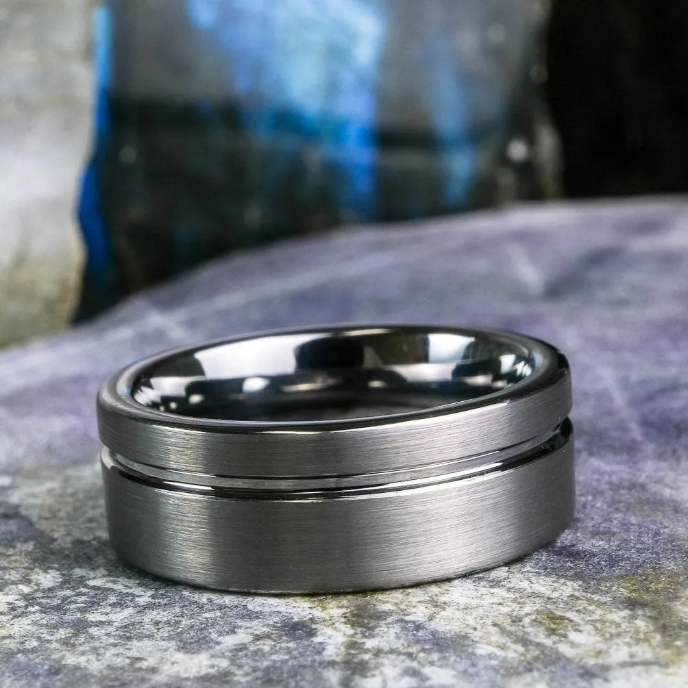 Elegant Brushed Silver Band with Stripe - 8mm