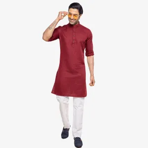 Elegant Deep Red Blend Kurta for Men