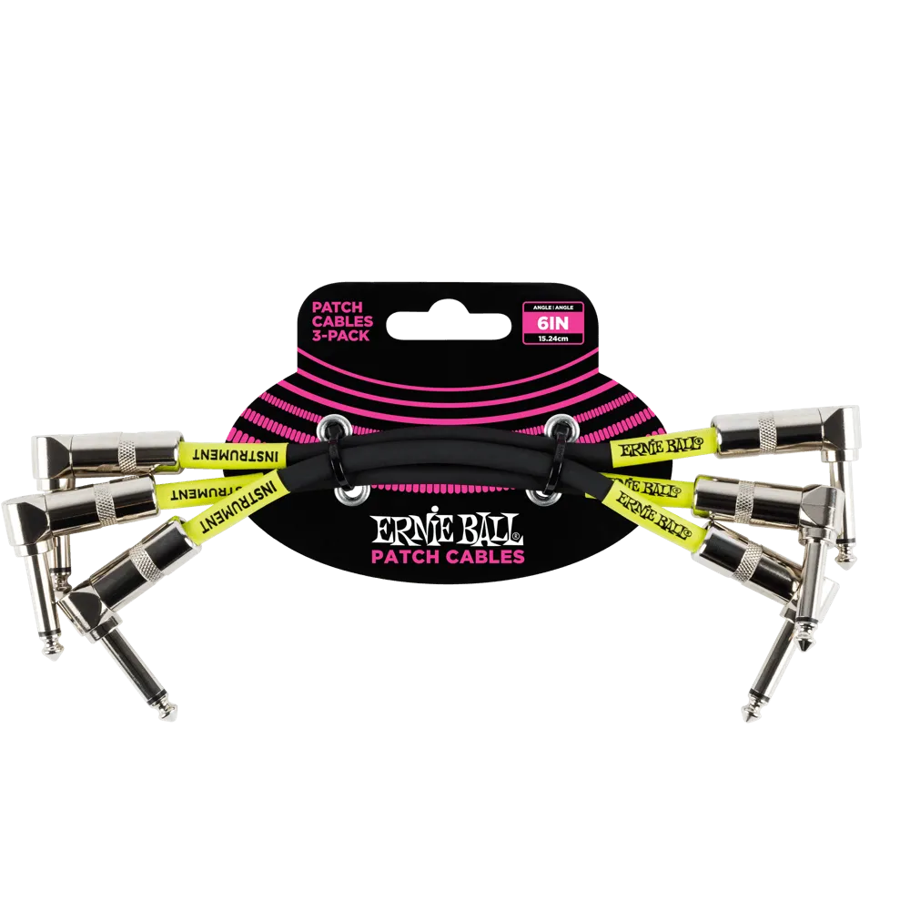 Ernie Ball Angle Patch Cable 3 Pack, Black, 15cm Length