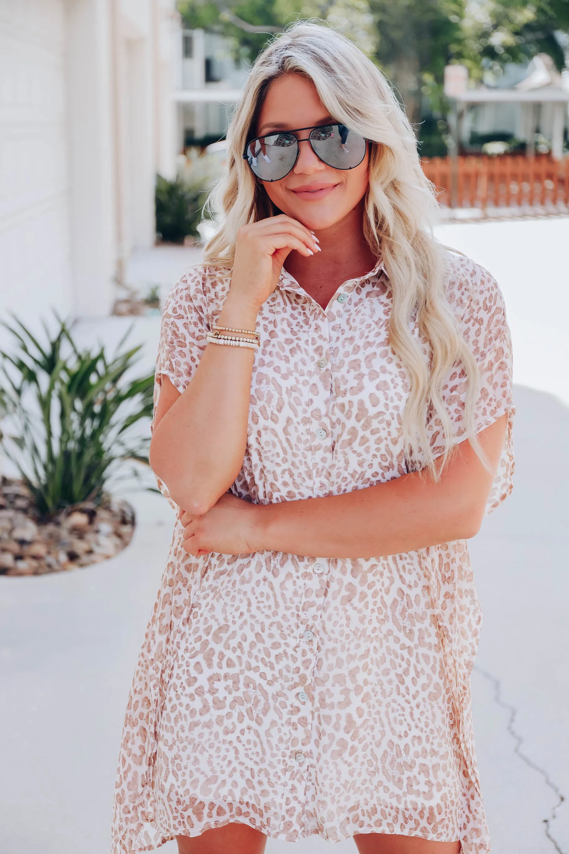 Ezra Sheer Leopard Dress - Taupe