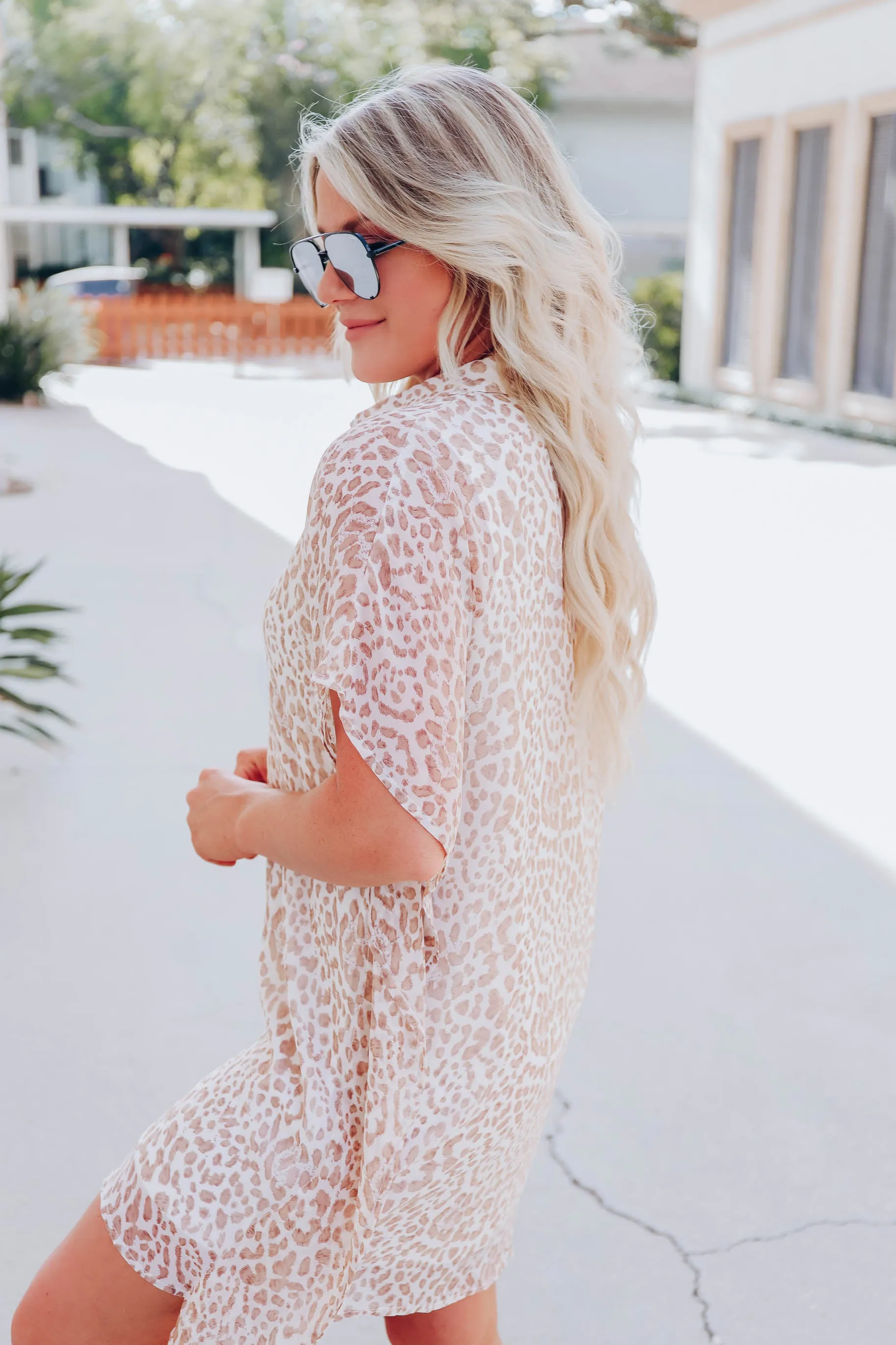Ezra Sheer Leopard Dress - Taupe