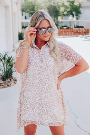 Ezra Sheer Leopard Dress - Taupe