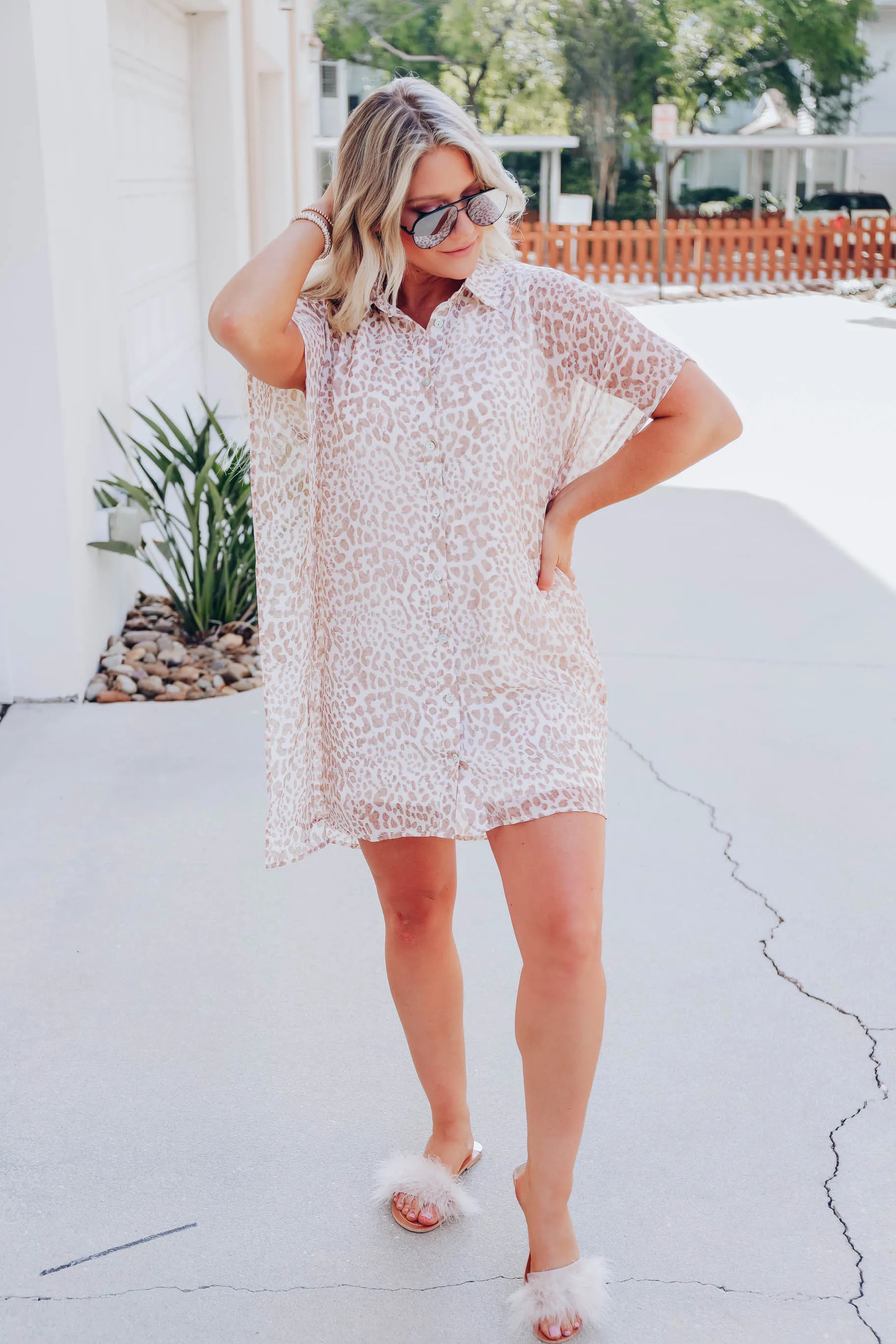 Ezra Sheer Leopard Dress - Taupe