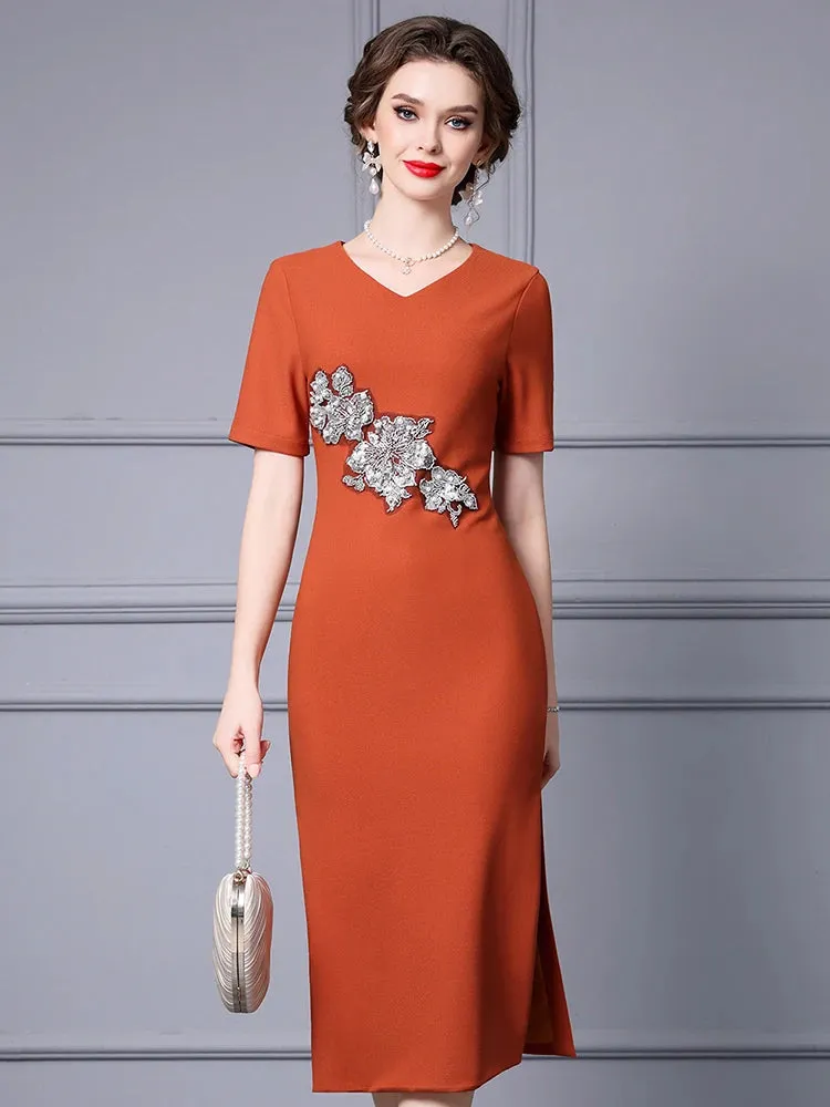 Ezra Short Sleeve Beading & Sequin Elegant  Dress