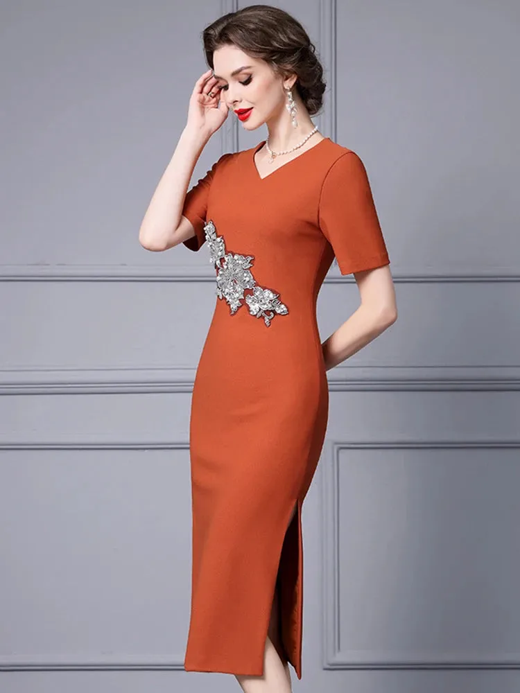 Ezra Short Sleeve Beading & Sequin Elegant  Dress