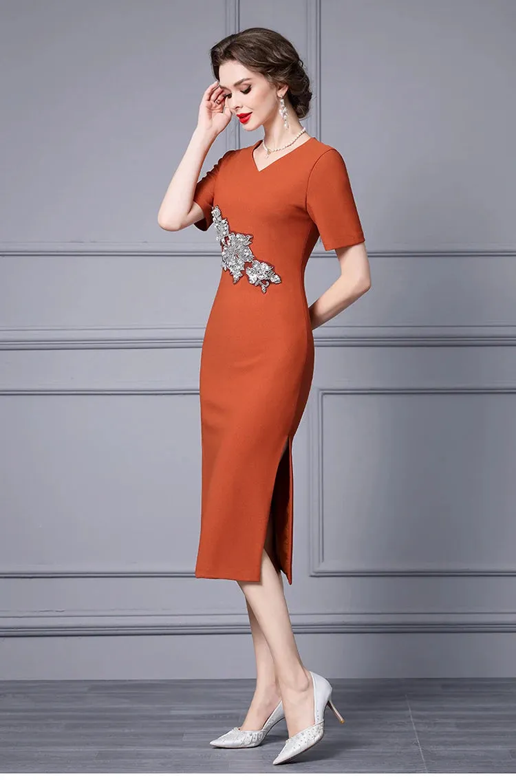 Ezra Short Sleeve Beading & Sequin Elegant  Dress