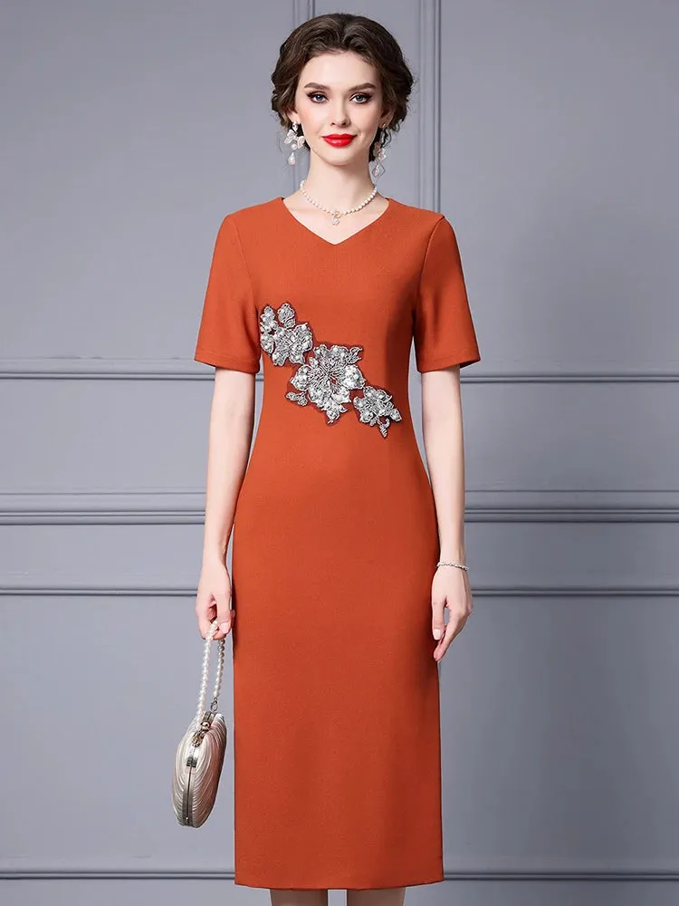 Ezra Short Sleeve Beading & Sequin Elegant  Dress