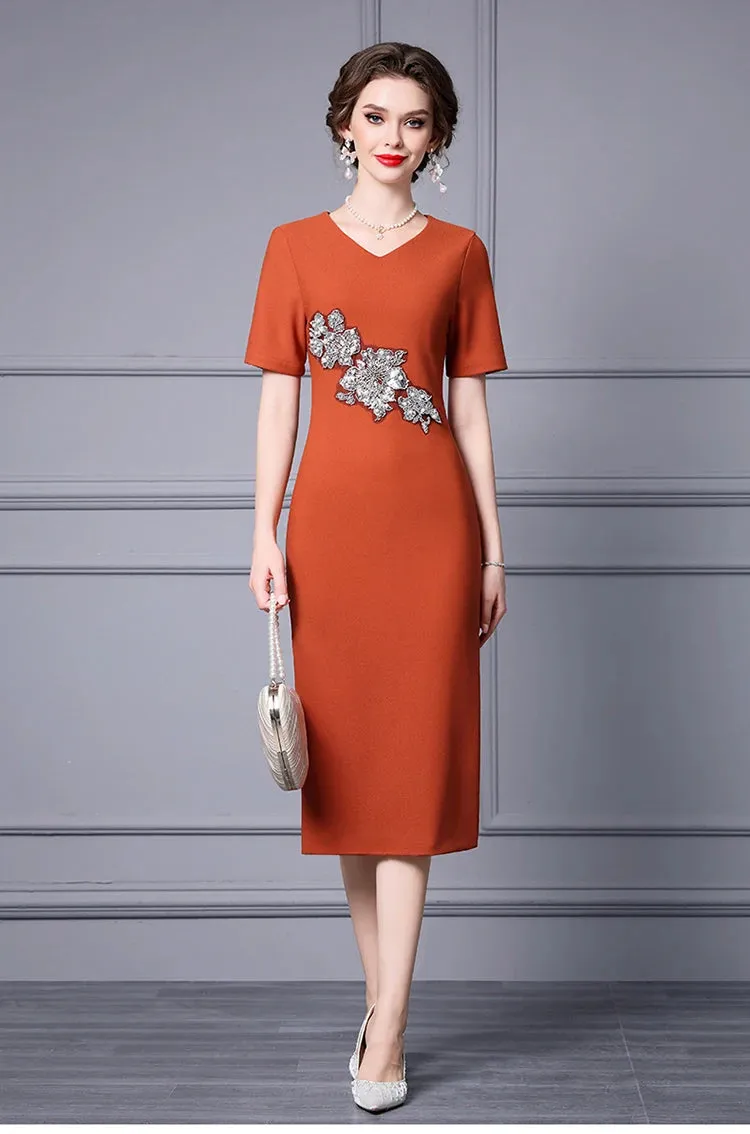 Ezra Short Sleeve Beading & Sequin Elegant  Dress