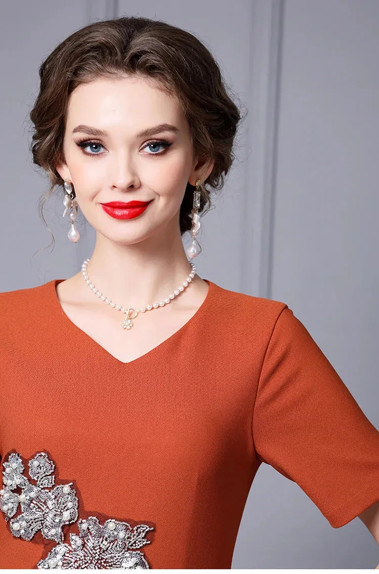 Ezra Short Sleeve Beading & Sequin Elegant  Dress