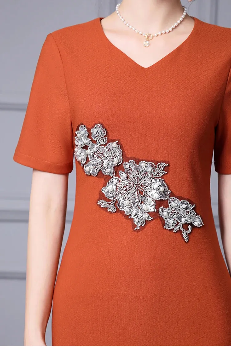 Ezra Short Sleeve Beading & Sequin Elegant  Dress
