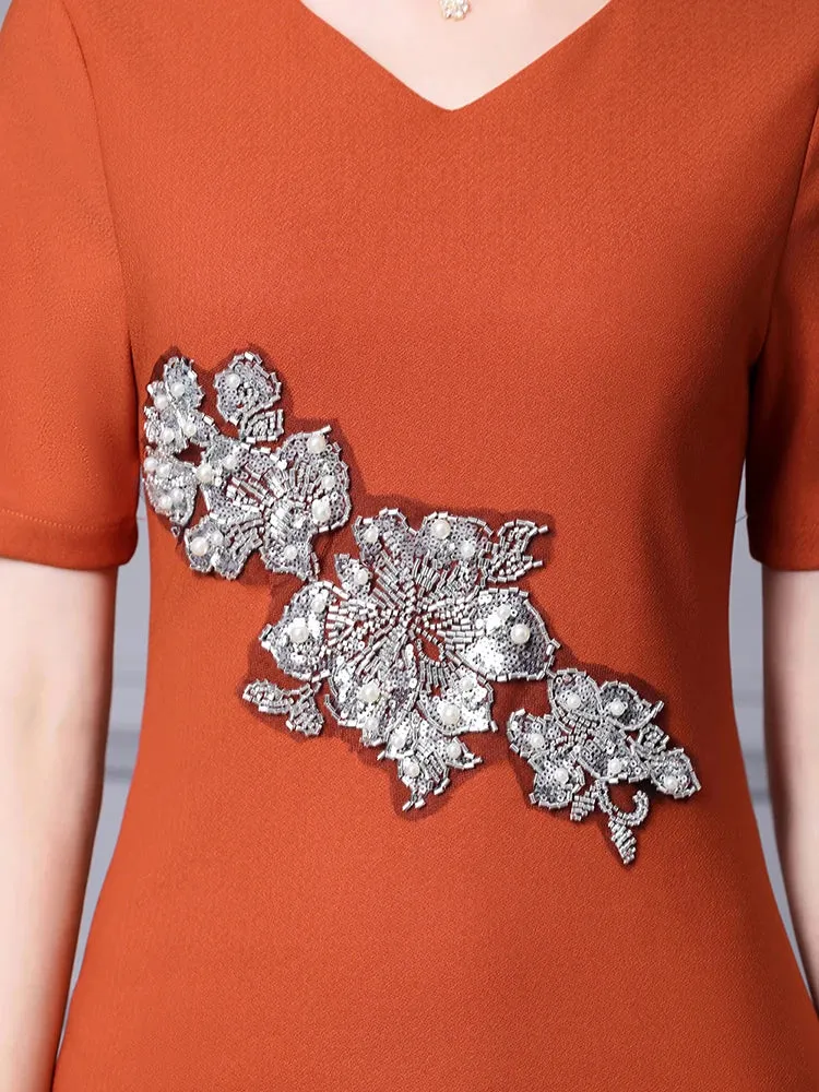Ezra Short Sleeve Beading & Sequin Elegant  Dress