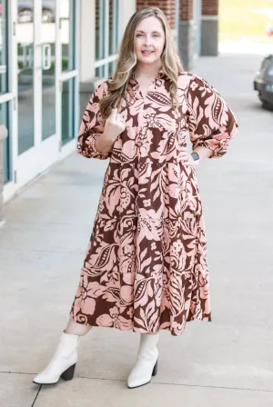 For the Love of it All Print Dress in Mocha Mix