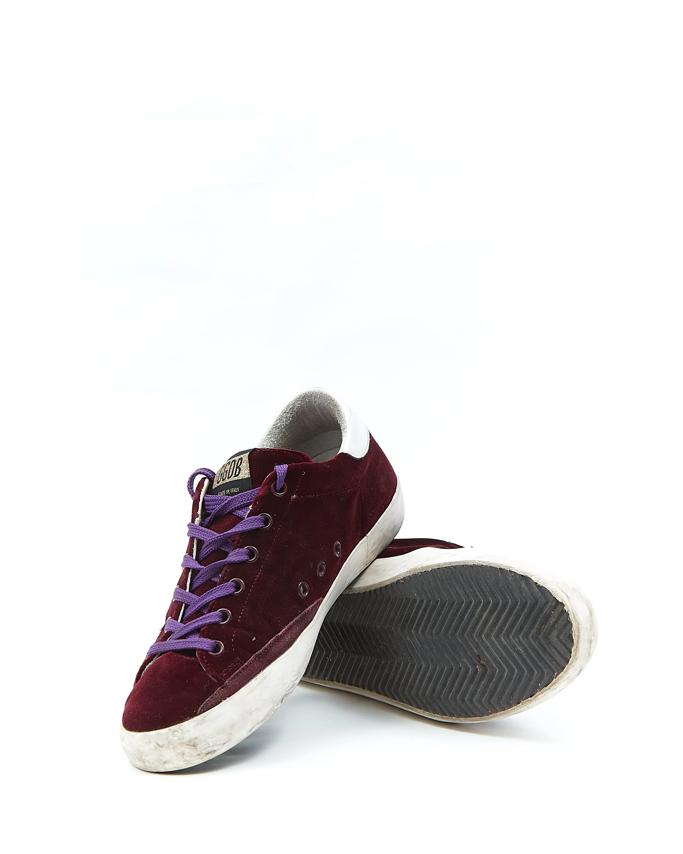Golden Goose Burgundy Velvet Graphic Print Sneaker - 38