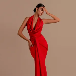 Halter Sleeveless Elegant Maxi Dress KLYF1072