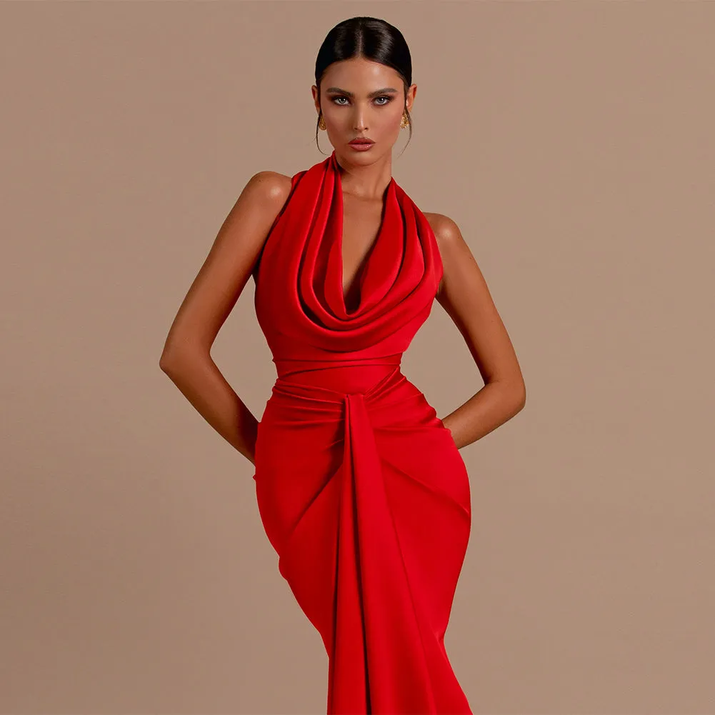Halter Sleeveless Elegant Maxi Dress KLYF1072