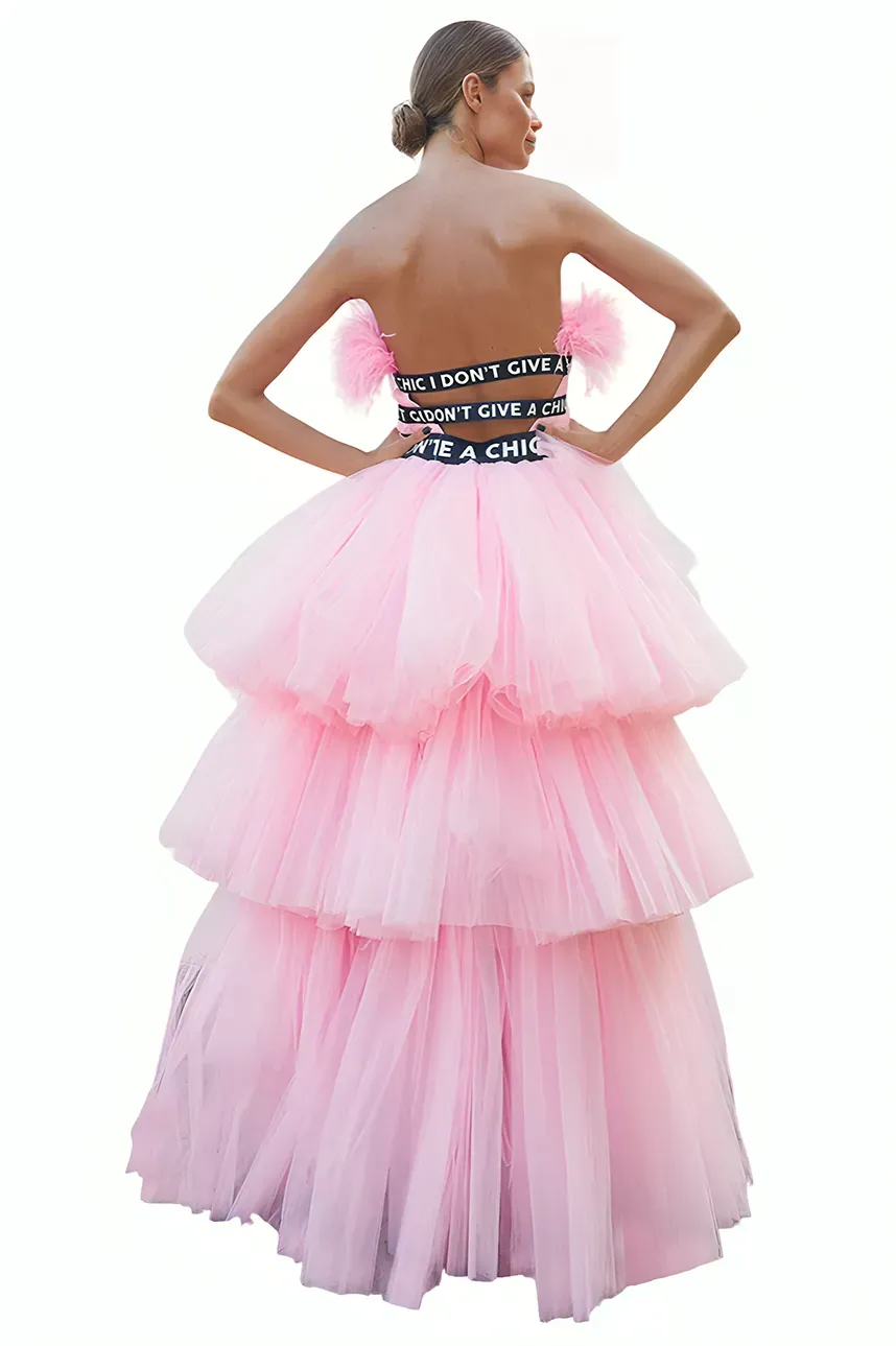 I Don'T Give A Chic Tulle Maxi Ruffle Dress