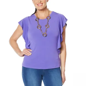 IMAN Women's Boho Chic Flutter Sleeve Top With Necklace
