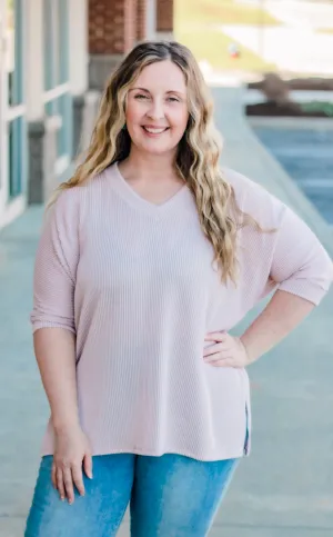 In Style Ribbed Top in Dusty Pink