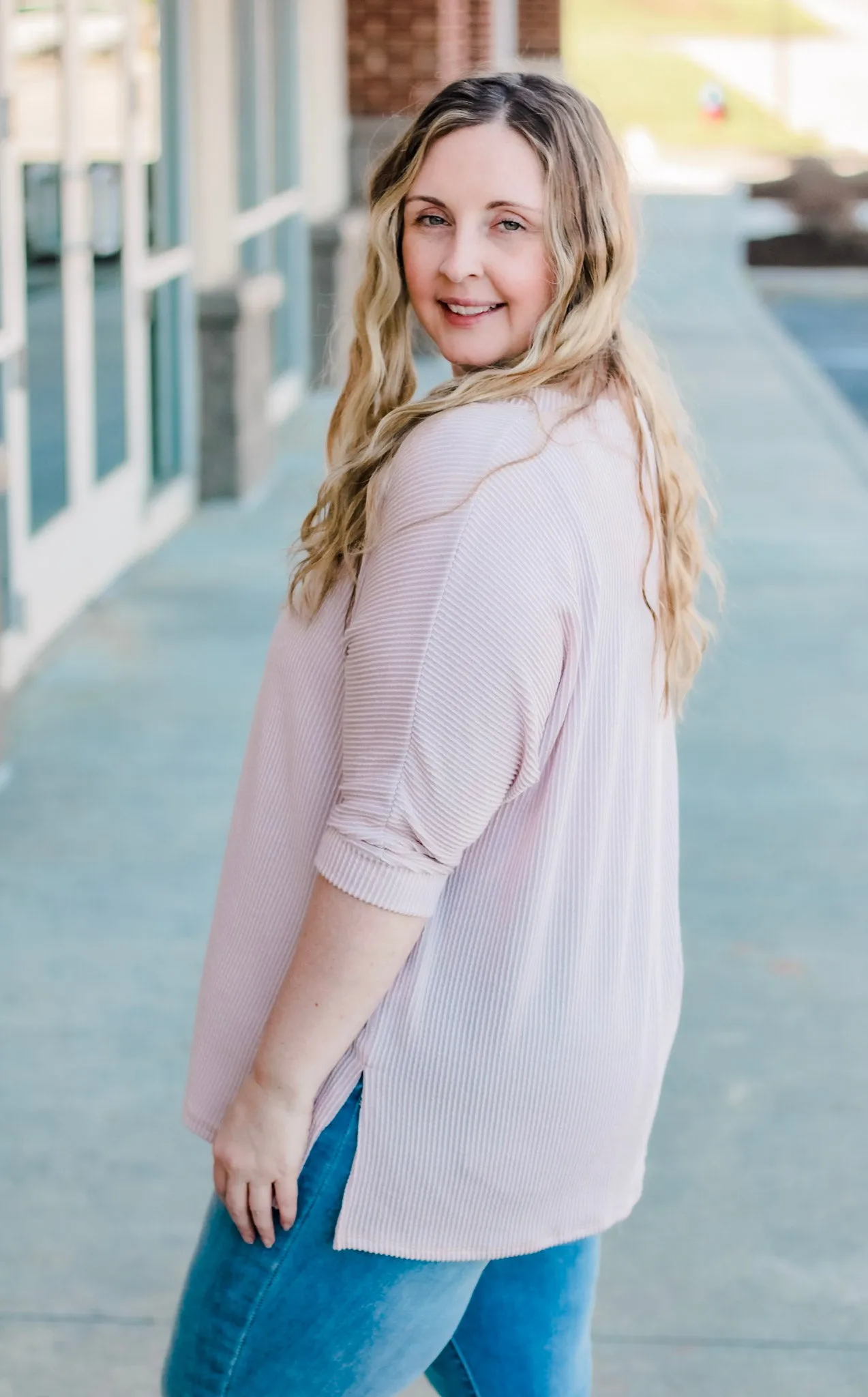 In Style Ribbed Top in Dusty Pink