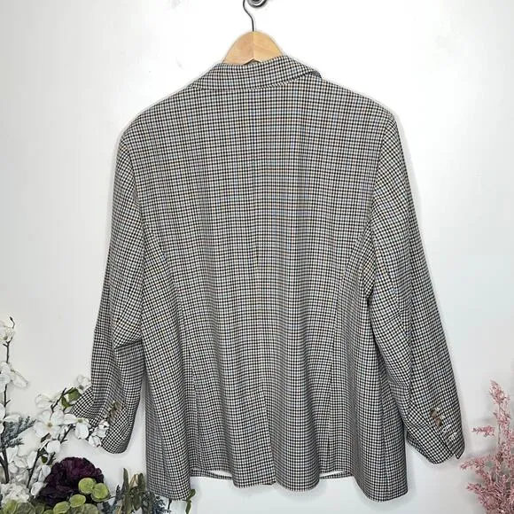 LOFT Plus Checked Long Modern Blazer Glen Plaid Neutrals {QQ12}