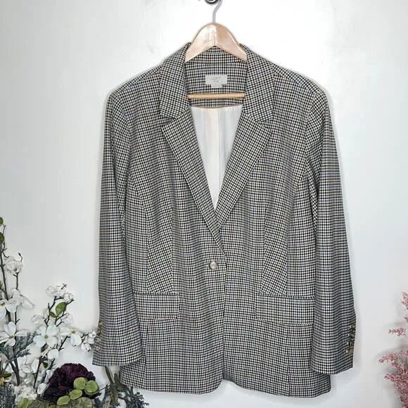 LOFT Plus Checked Long Modern Blazer Glen Plaid Neutrals {QQ12}