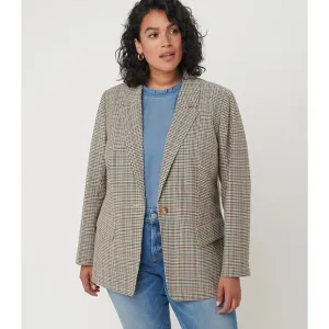 LOFT Plus Checked Long Modern Blazer Glen Plaid Neutrals {QQ12}