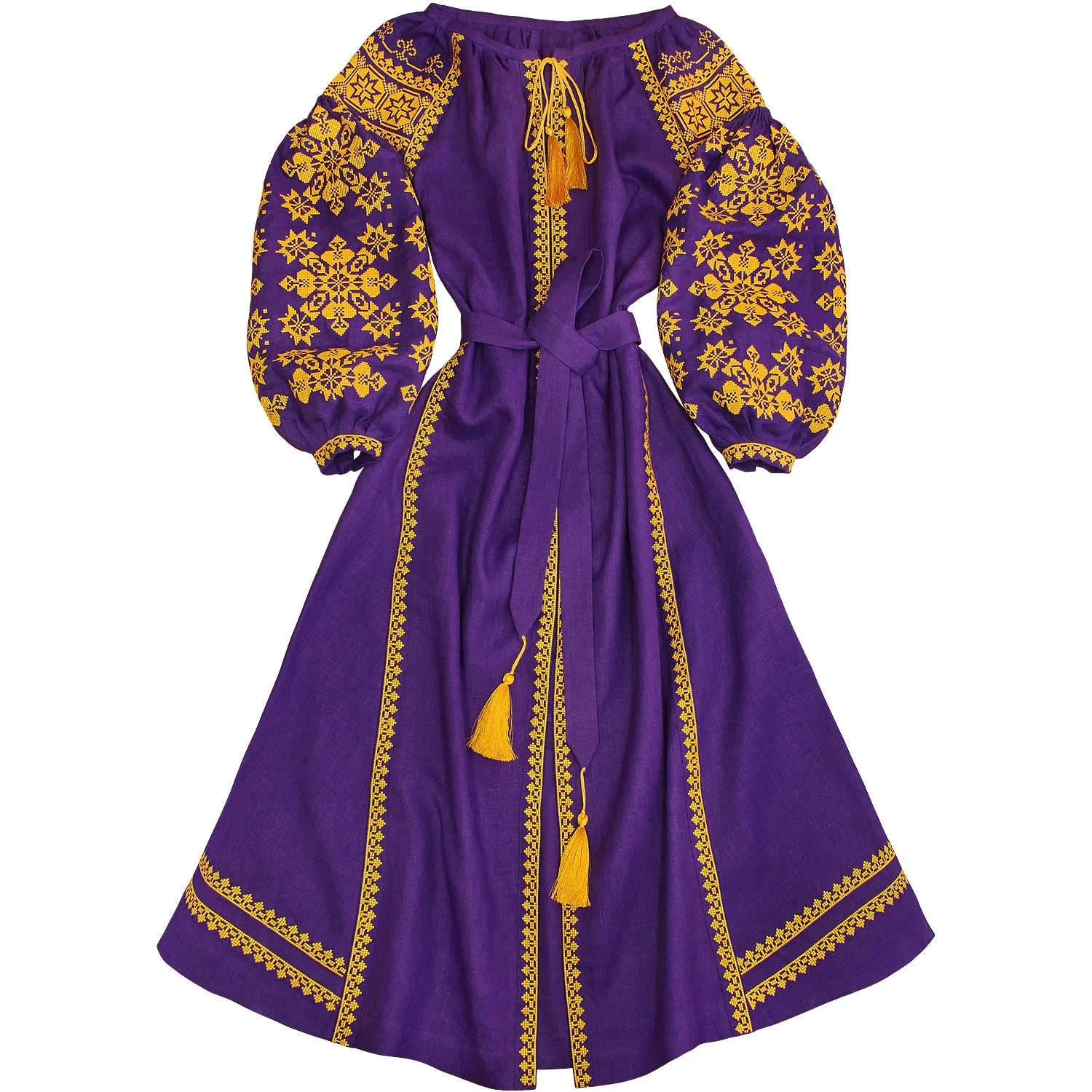 Long purple Kaftan with yellow embroidery