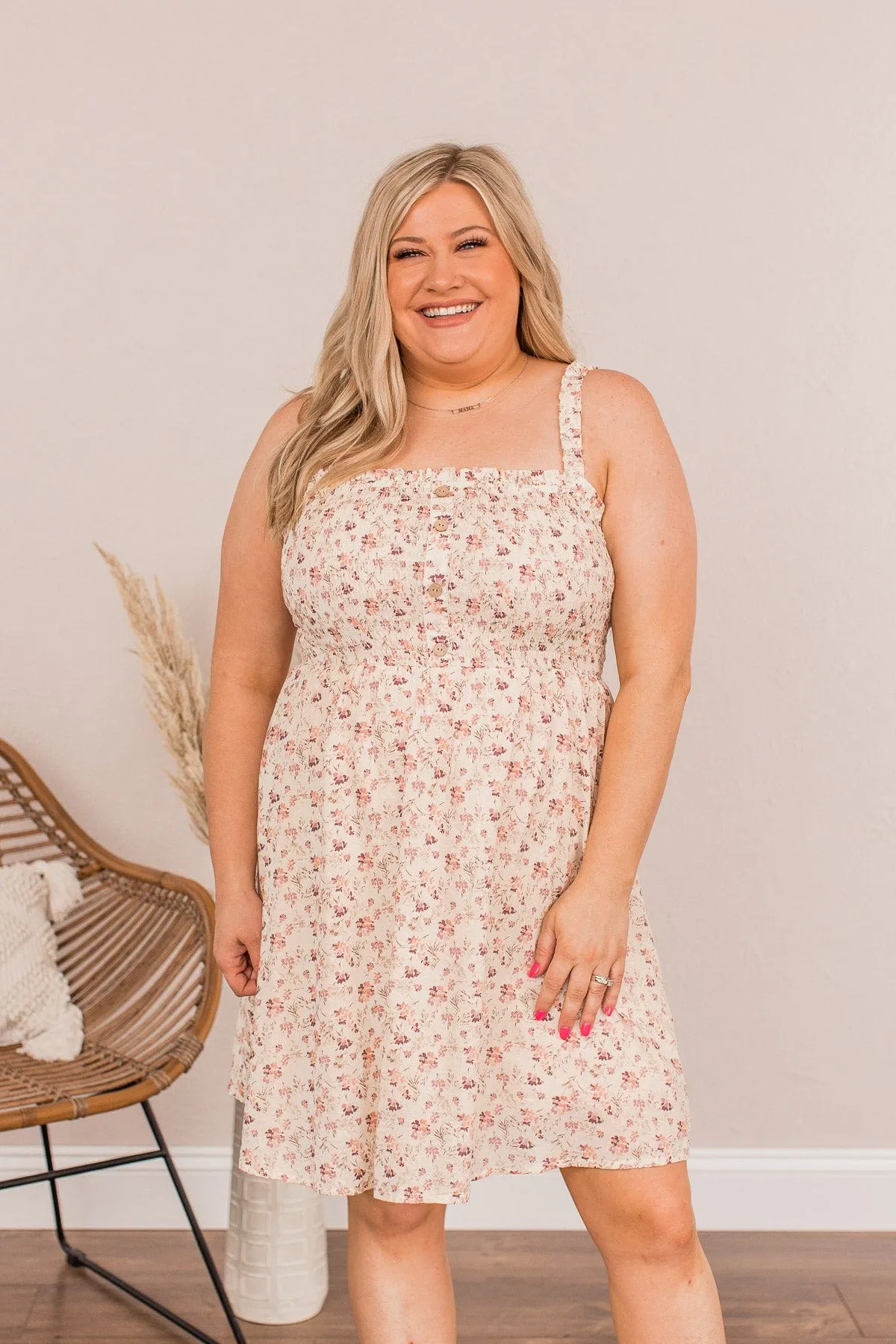 Lovely Bouquets Floral Dress- Cream