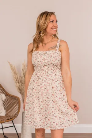Lovely Bouquets Floral Dress- Cream