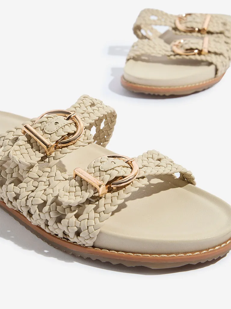 LUNA BLU Ivory Rattan Woven Comfort Sandals
