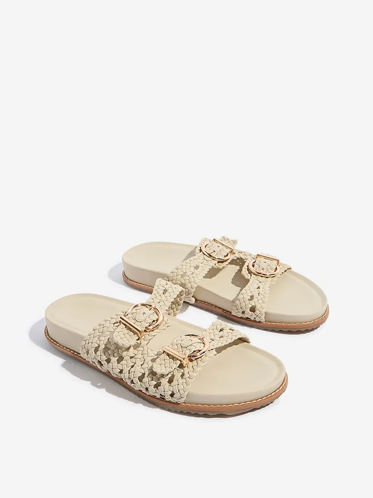 LUNA BLU Ivory Rattan Woven Comfort Sandals