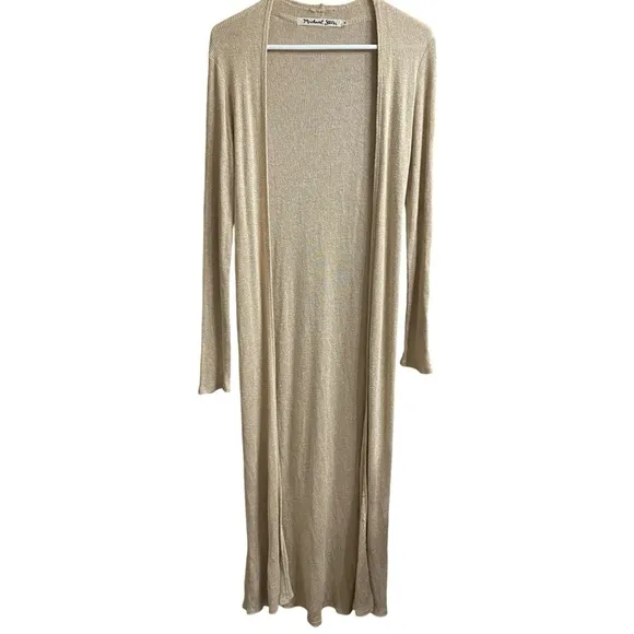 Michael Stars Tan Knit Longline Lightweight Maxi Open Front Cardigan Size Medium