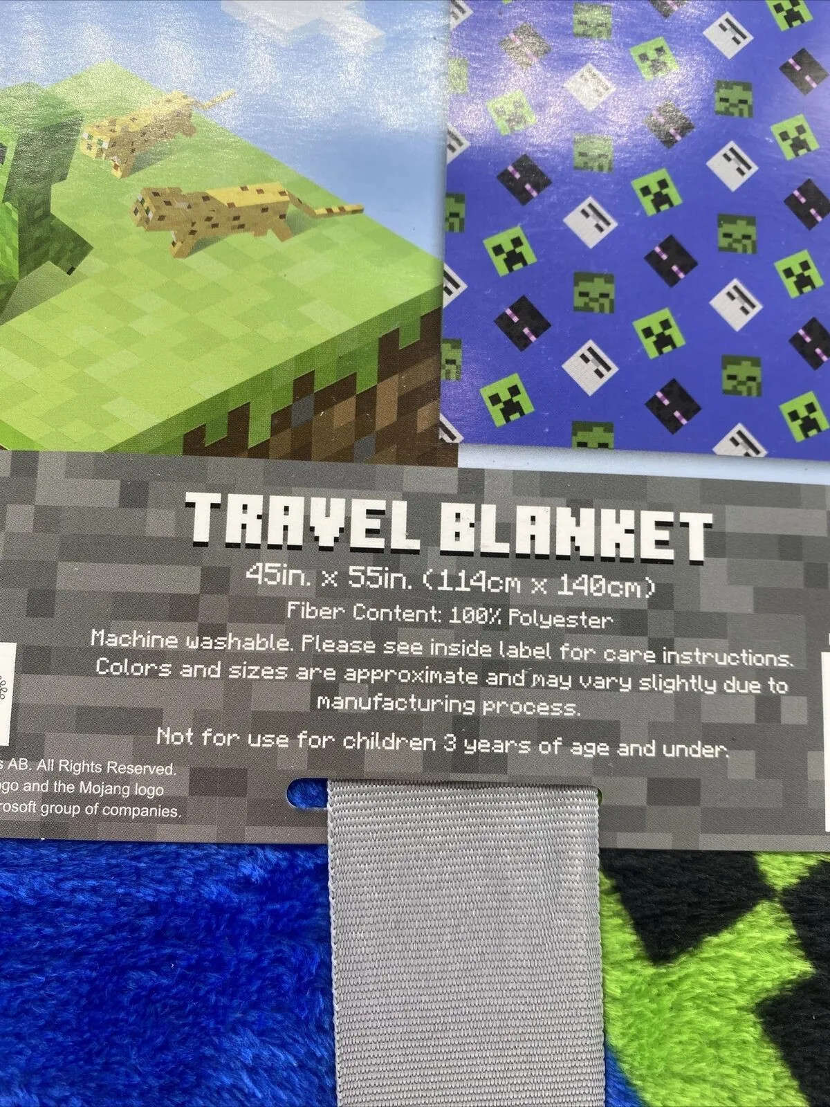 Minecraft Plush Travel Blanket 45"x 55" Kids Throw Soft Comfy Blue