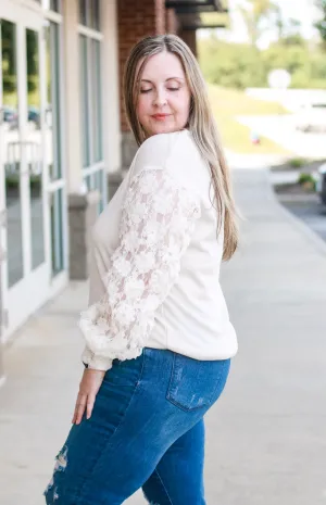 Miss Perfect Cream Floral Mesh Sleeve Top