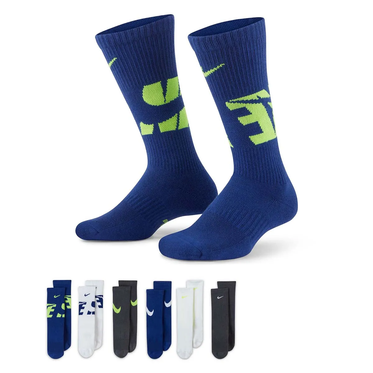 Nike - Everyday Cushioned Youth Crew Socks 6 Pack Multi