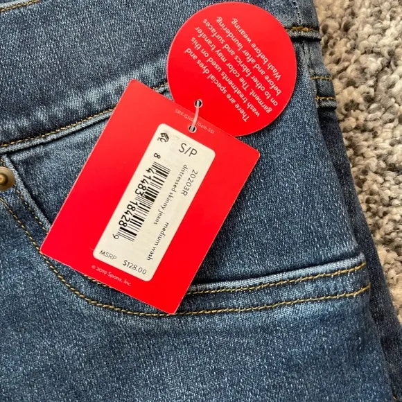 NWT Spanx Medium Wash Distressed Skinny Leggings S