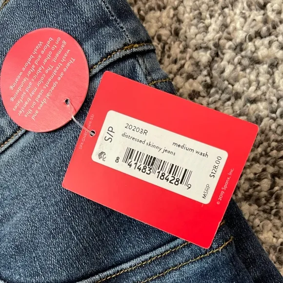 NWT Spanx Medium Wash Distressed Skinny Leggings S
