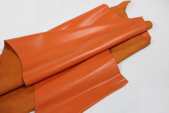 ORANGE LEATHER Genuine Cowhide Leather Slightly Firm / 3 oz - 3.5 oz (1.2 to 1.4mm)