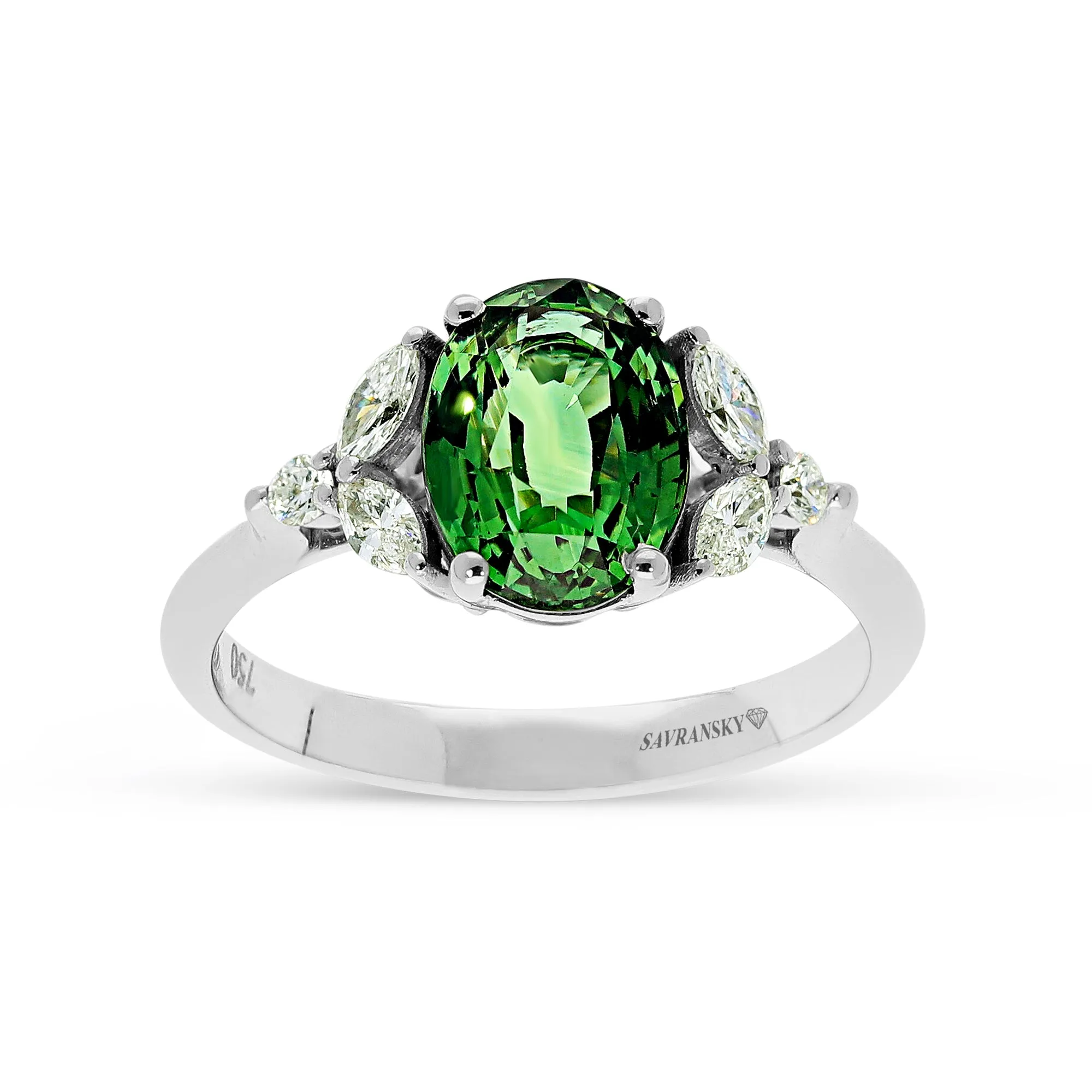 Oval Cut Natural Green Sapphire Birthstone Ring