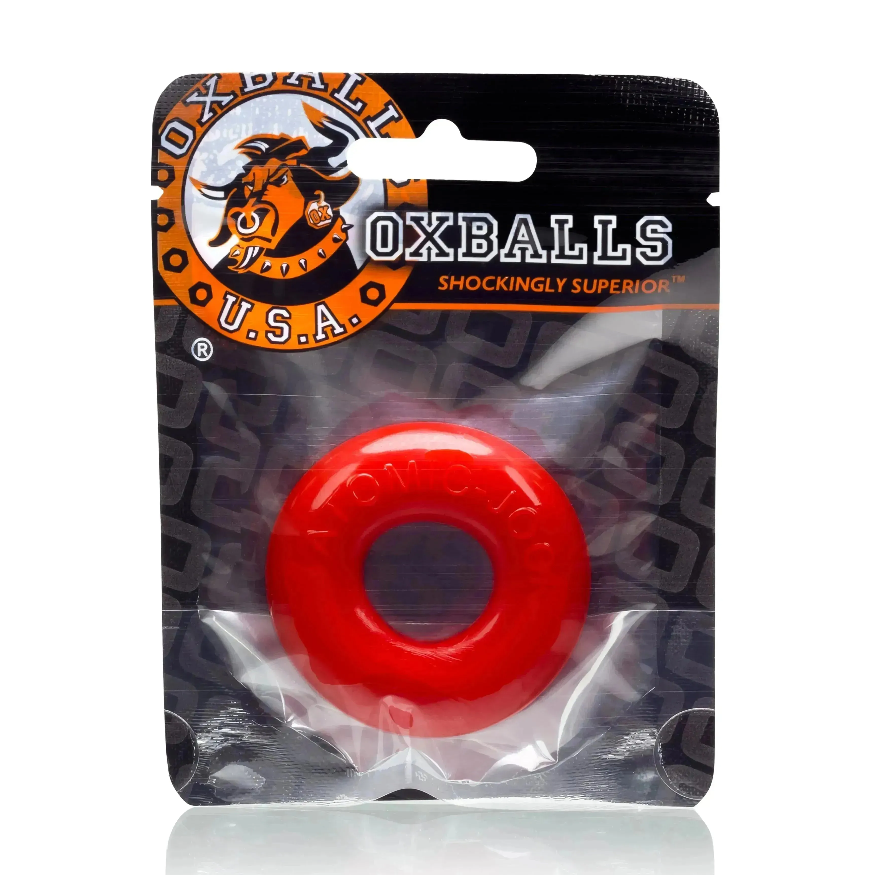 OXBALLS DO-NUT- 2 jelly cockring w/ flat inner chamber RED