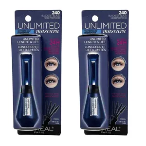Pack of 2 L'Oreal Paris Unlimited Lash Lifting and Lengthening Waterproof Mascara, Blackest Black # 240