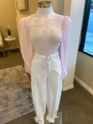 Pearl Sheer Pouf Arm Top