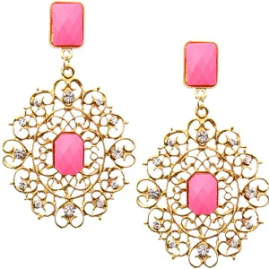 Pink Rhinestone Filigree Post Earrings