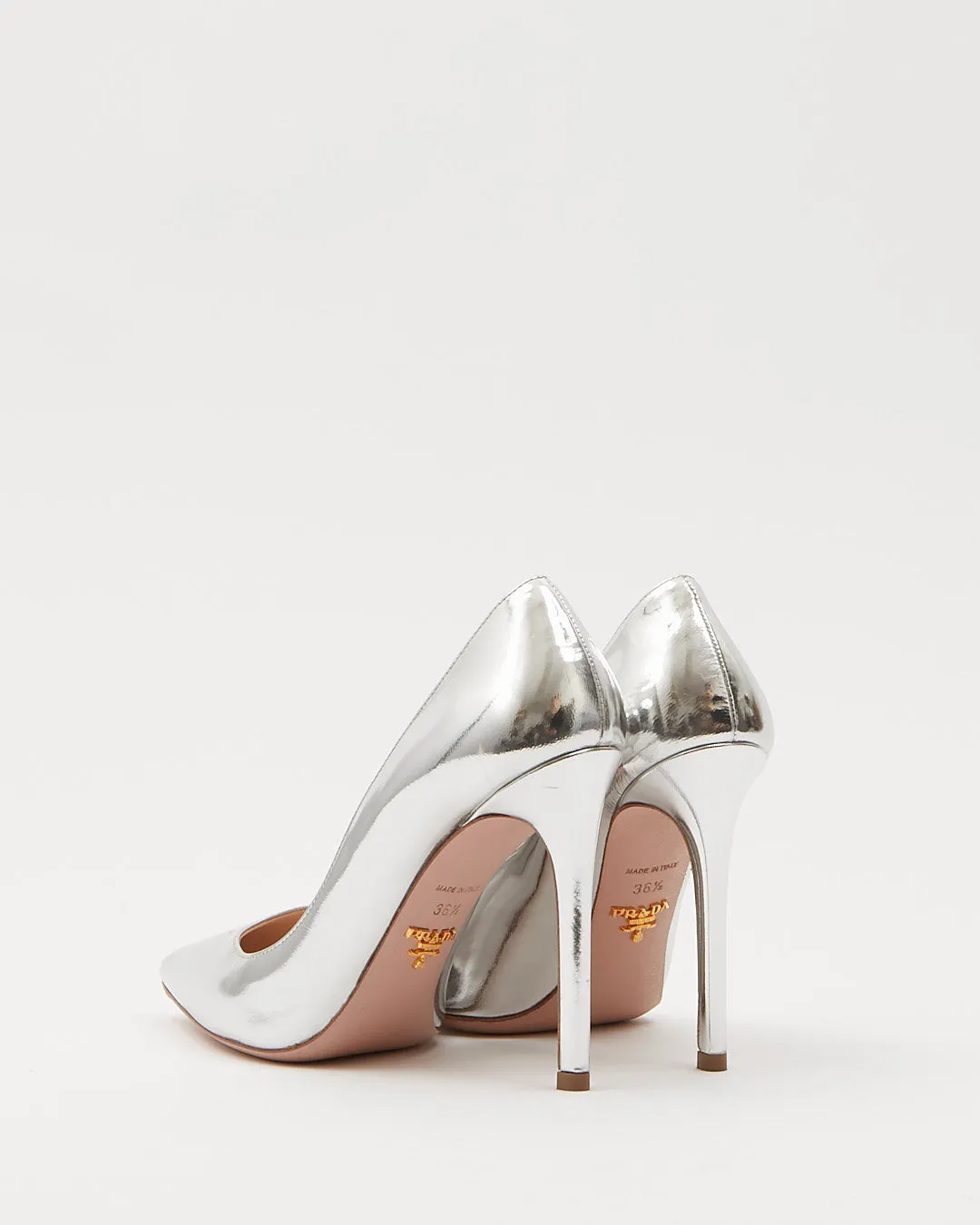 Prada Silver Metallic Leather Point Toe Heel - 36.5