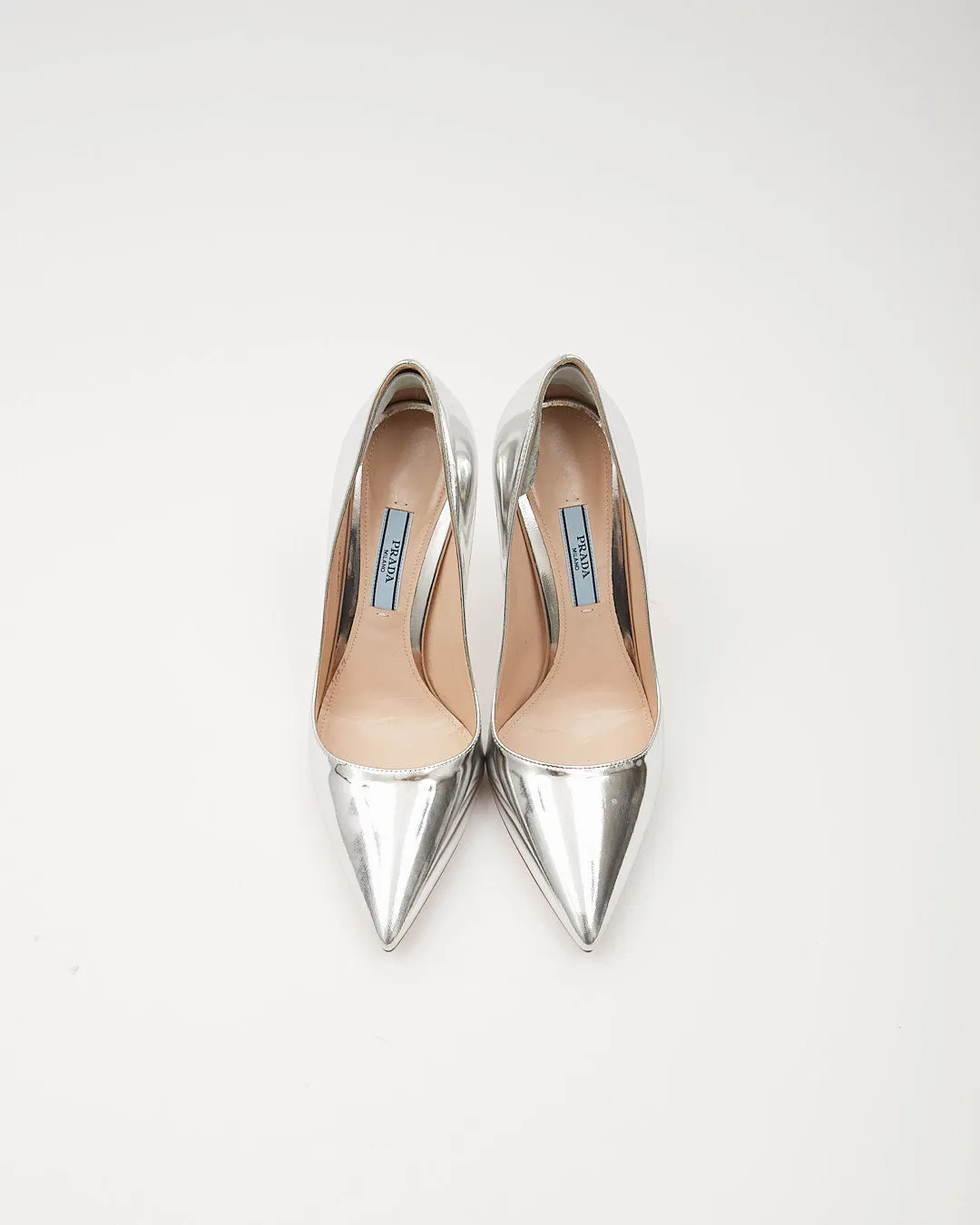 Prada Silver Metallic Leather Point Toe Heel - 36.5